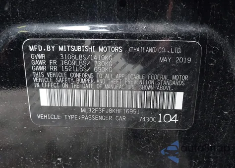 2019 Mitsubishi Mirage G4 Es from USA, damaged, VIN ML32F3FJ8KHF16951